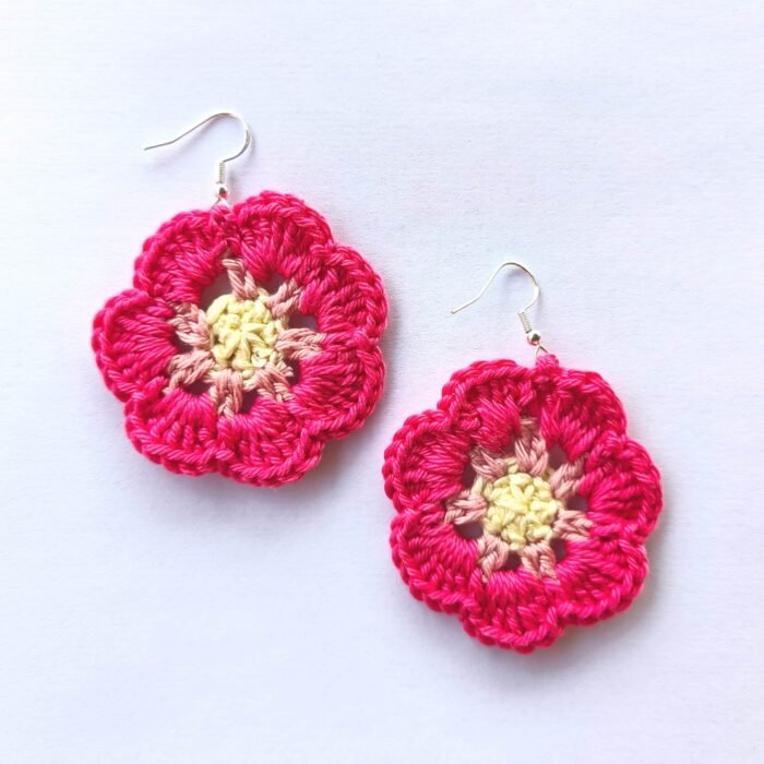 Pendientes Flor a crochet - Imagen 6